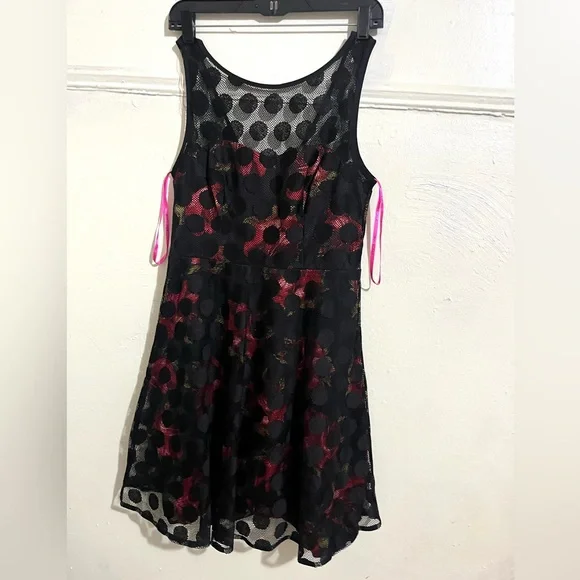 Betsey Johnson | Dresses | Betsy Johnson Floral Black And Red Mesh Dress |  Poshmark